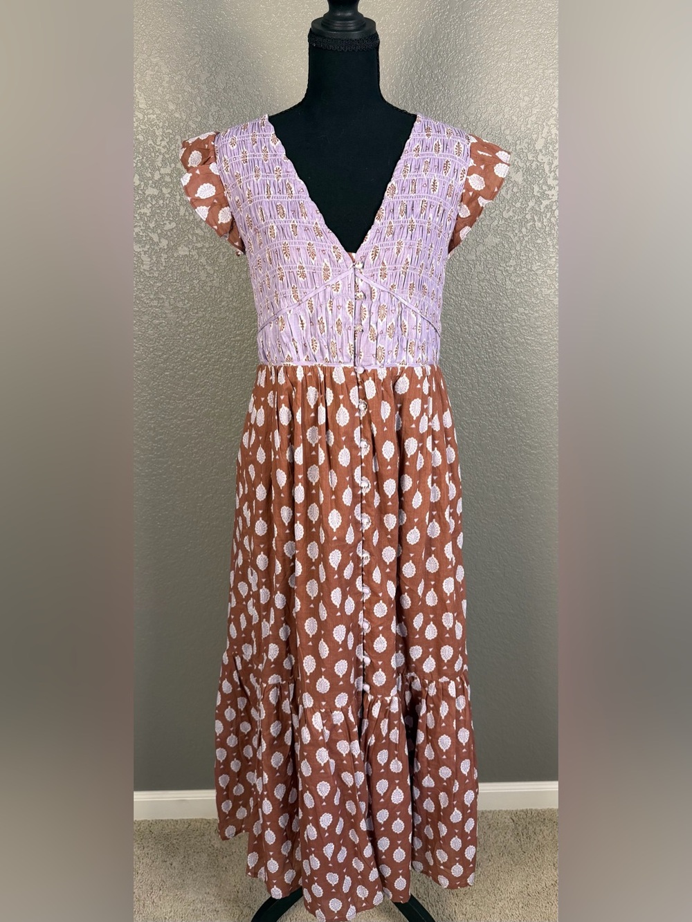 Anthropologie Lilac & Brown Patterned Women’s Summer Dress